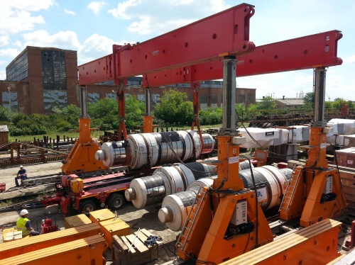 Handling and installation of parts of hot rolling mills